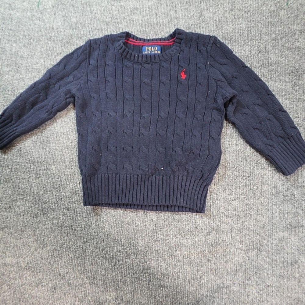 Polo Ralph Lauren Sweater Boys 2T Blue Cable Knit Crew Neck Pullover Logo